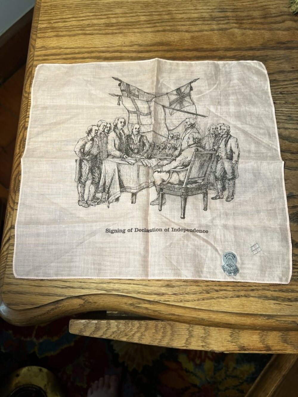 1940 Souvenir Handkerchief Americana The Declaration Of Independence W/ Sticker